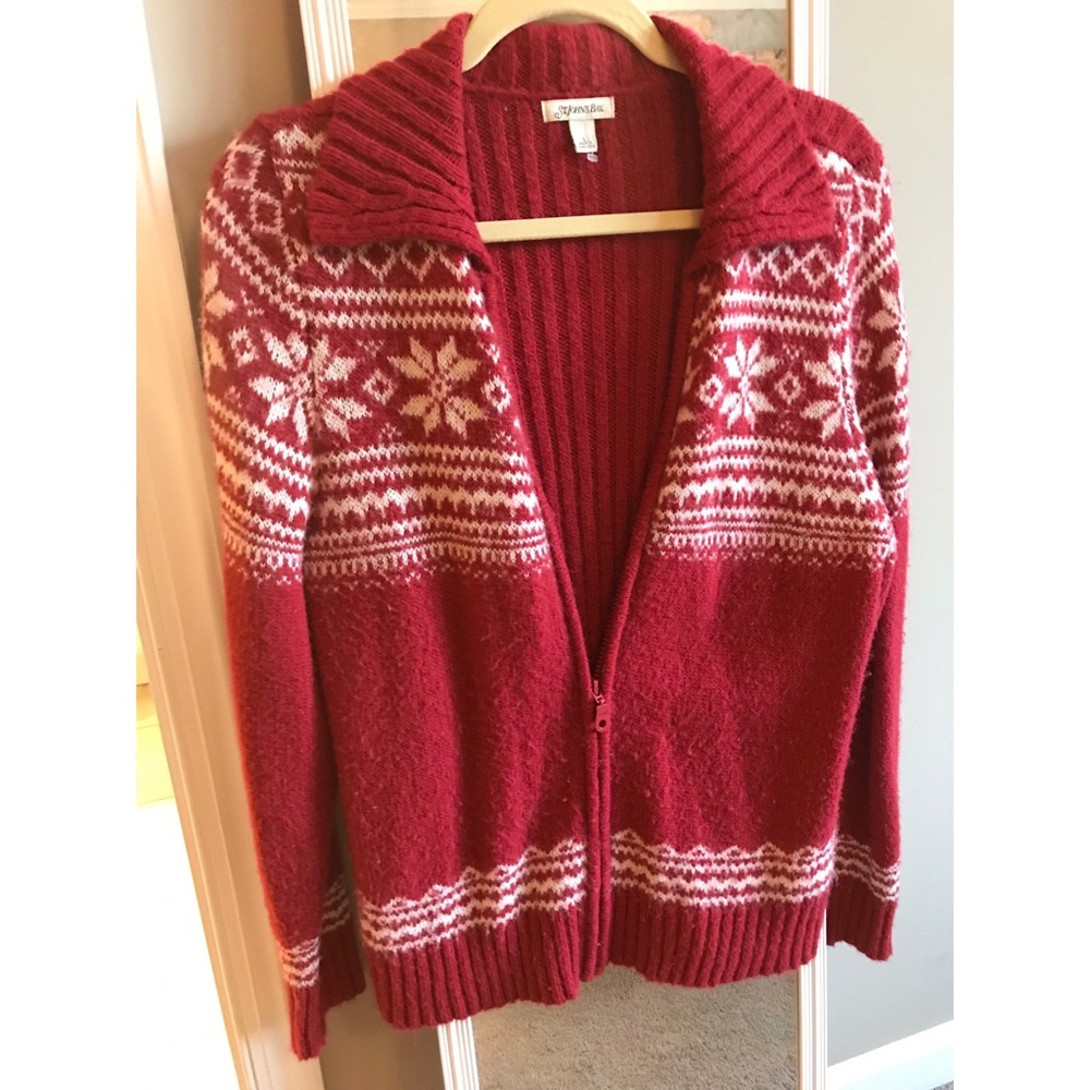Red Christmas Sweater with White Snowflakes